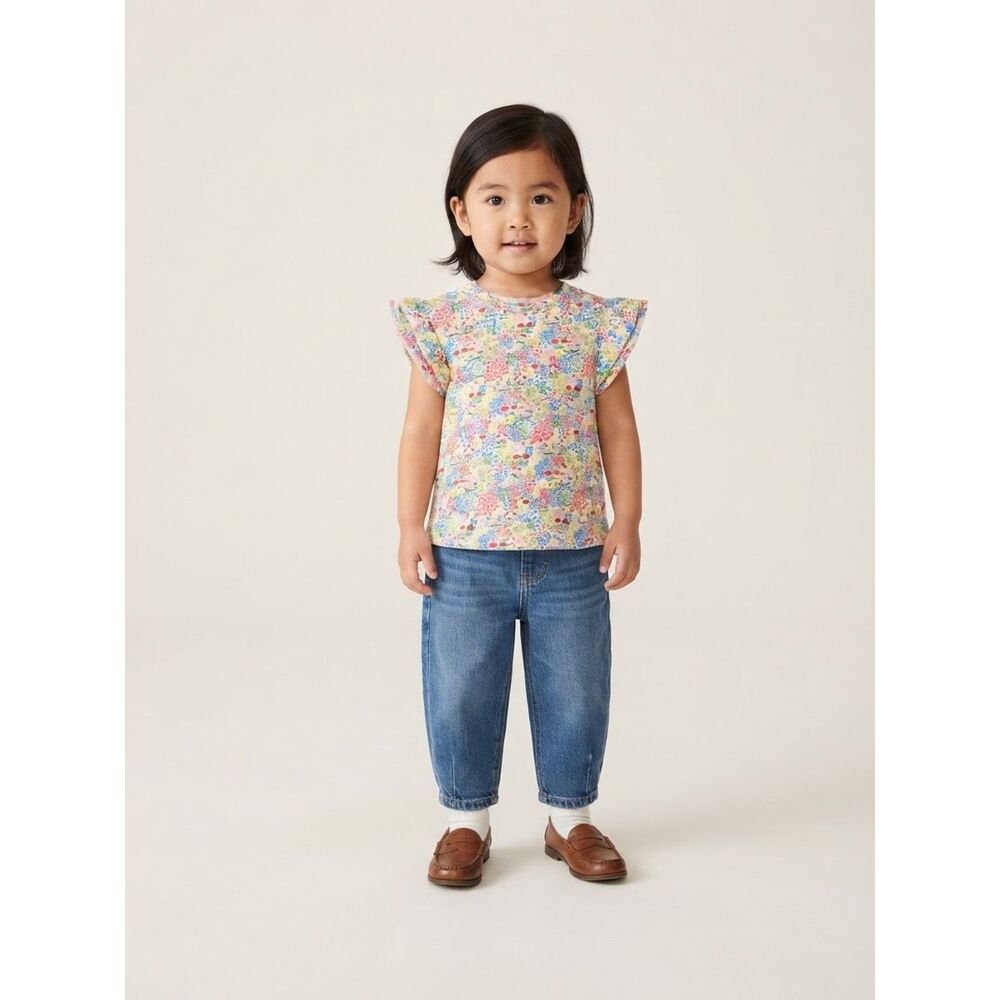 Gymboree Baby Floral Flutter Sleeve French Terry Top Multi Color Size 12-18M